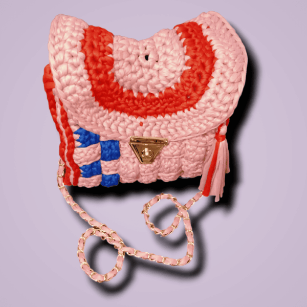 bolso-40 Bolsa Tipo Flap Cuadrado - Tejida A Crochet - Hecho A Mano
