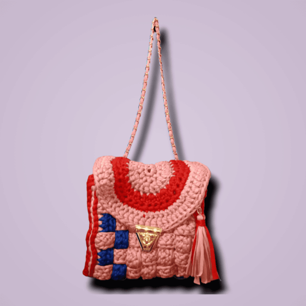 bolso-41 Bolsa Tipo Flap Cuadrado - Tejida A Crochet - Hecho A Mano
