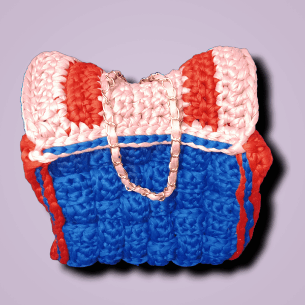 bolso-44 Bolsa Tipo Flap Cuadrado - Tejida A Crochet - Hecho A Mano